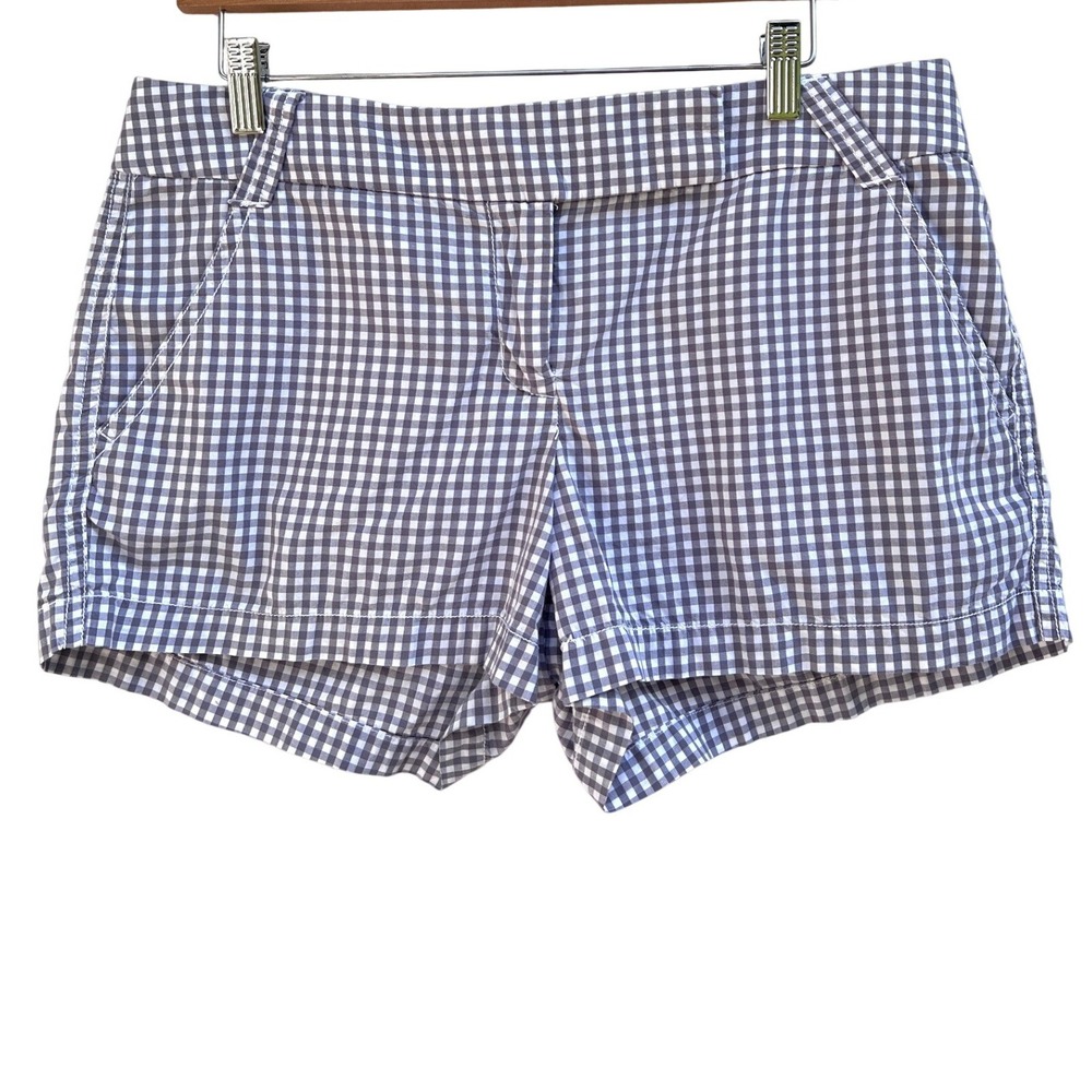 J.Crew Chino Shorts Womens 10 Grey Gingham Cotton Check Mid Rise Preppy Nautical